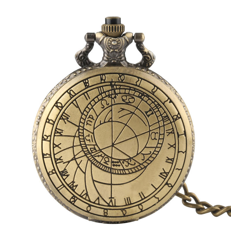 Retro Compass Quartz Pattern Pendant Chain Men Women Pocket Watch Chain Gift