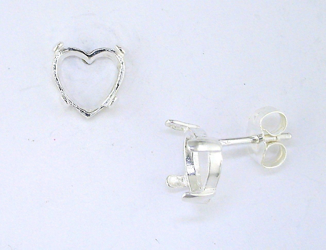 Heart Cabochon Earring Setting Sterling Silver