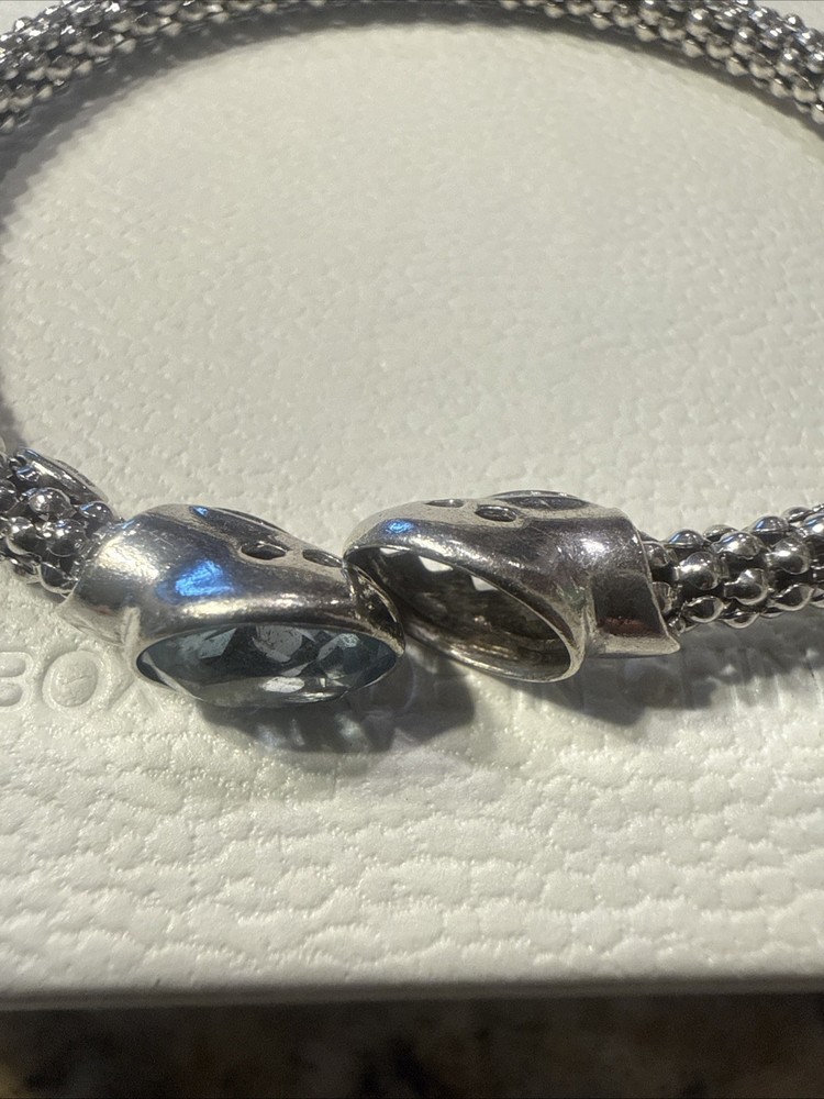Sterling Silver 925 Mesh Bangle Bracelet Blue Topaz (Missing One Stone)