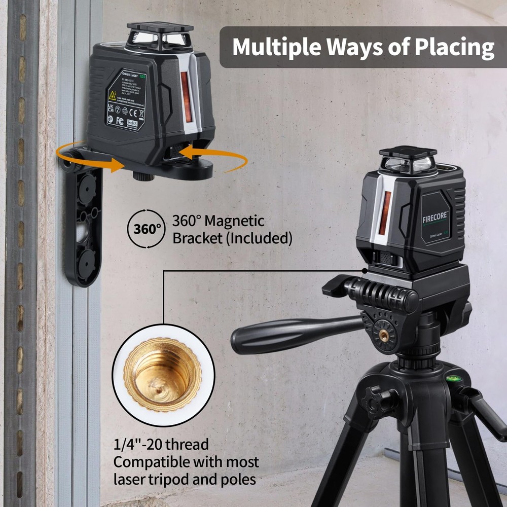 Firecore 360° Laser Level with Tripod, 100Ft Self Leveling ‎green Beam