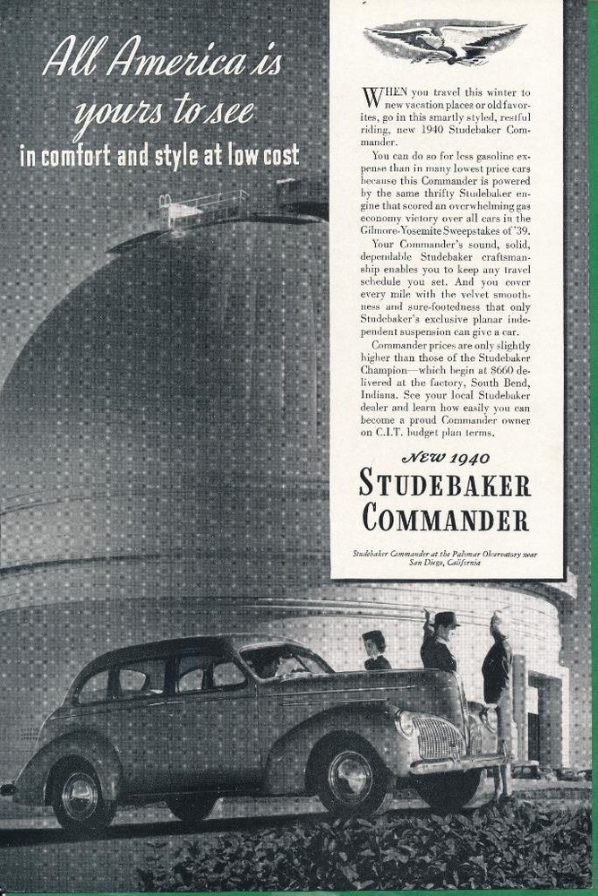 Magazine Ad - 1940 - Studebaker Commander - Palomar Observatory