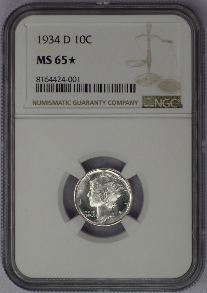 1934-D 10c Mercury Dime - NGC MS 65 STAR