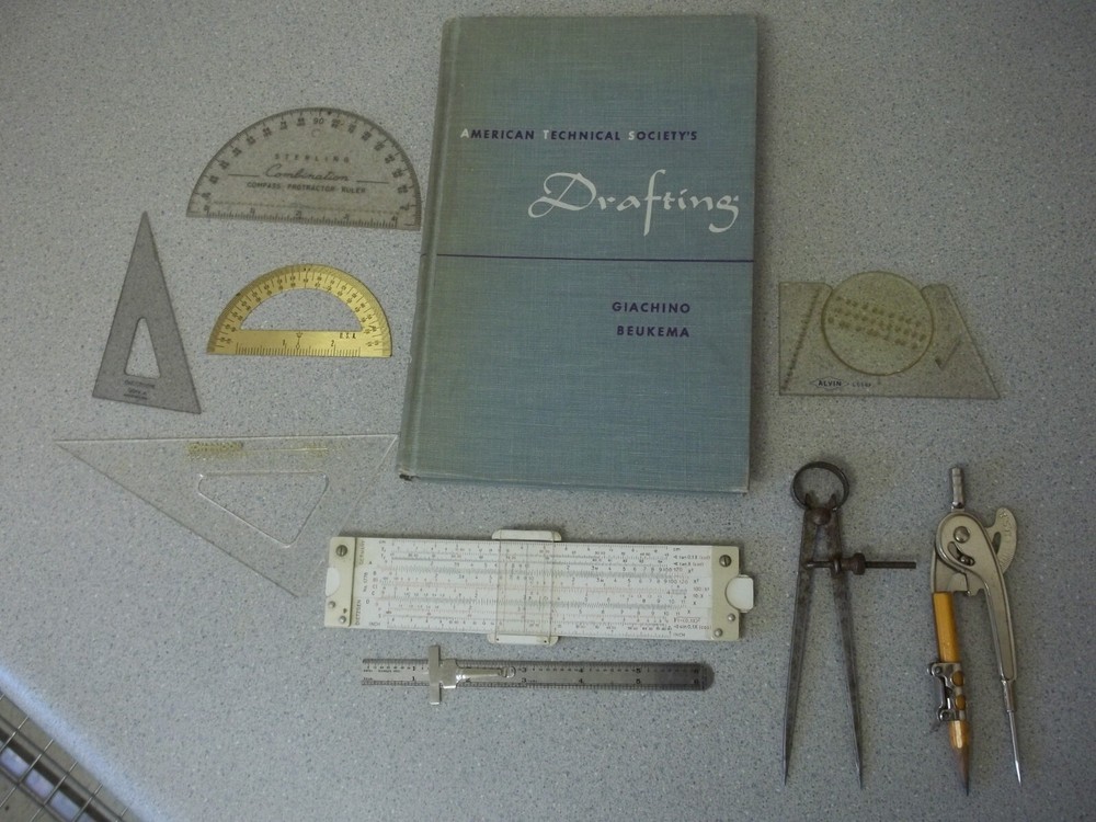 Architectural Drafting book and drafting tools ATS 1955 Beukema, Dietzgen