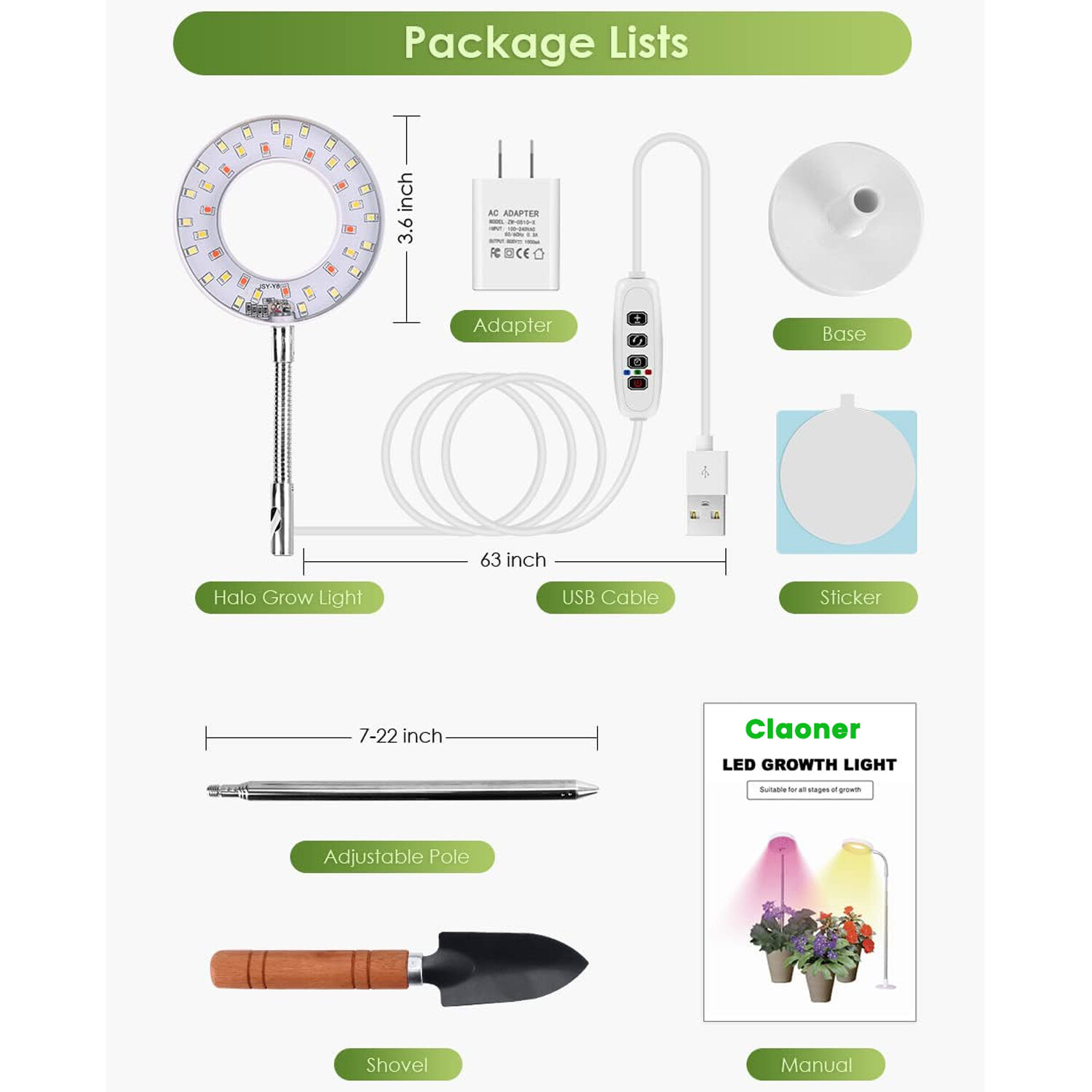 LED Grow Light for Indoor Plants with Stand UV& Full Spectrum Halo Growing Lamp