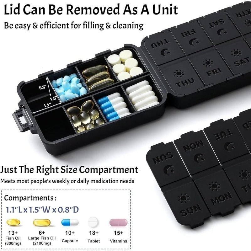 Foldable Pill Organizer Portable Double Protection Easy Open Extra Compartments