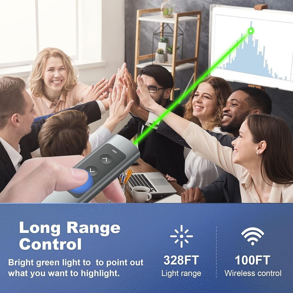 Rechargeable Green Laser Pointer Clicker - USB-A & USB-C Wireless Presenter