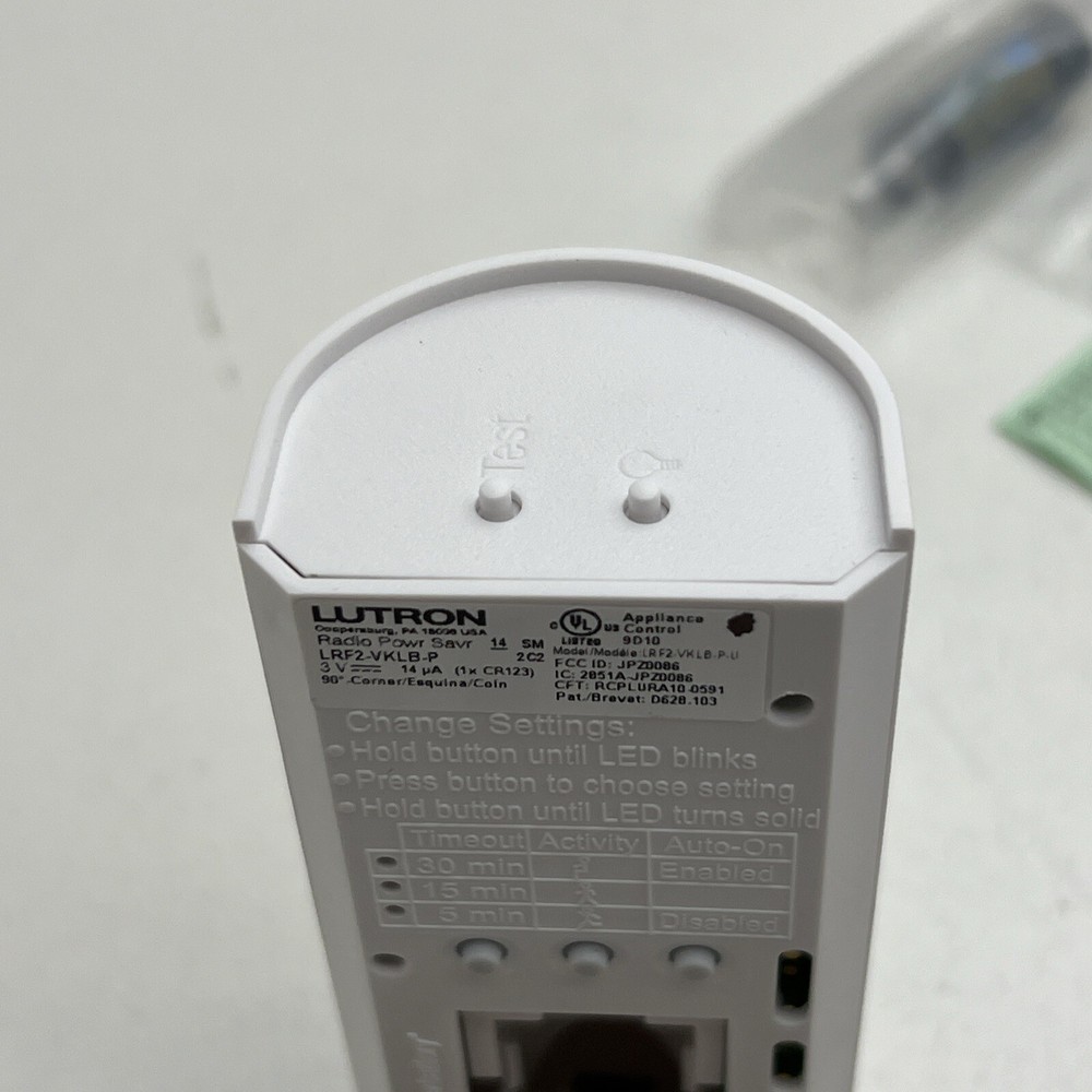 Lutron LRF2-VKLB-P-WH Corner Mount Infrared Wireless Occupancy Sensor 3V