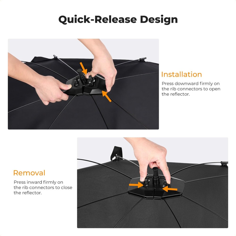 Curved Reflector, Quick-Open Clamshell Light Reflector with Stand & Carrying ...