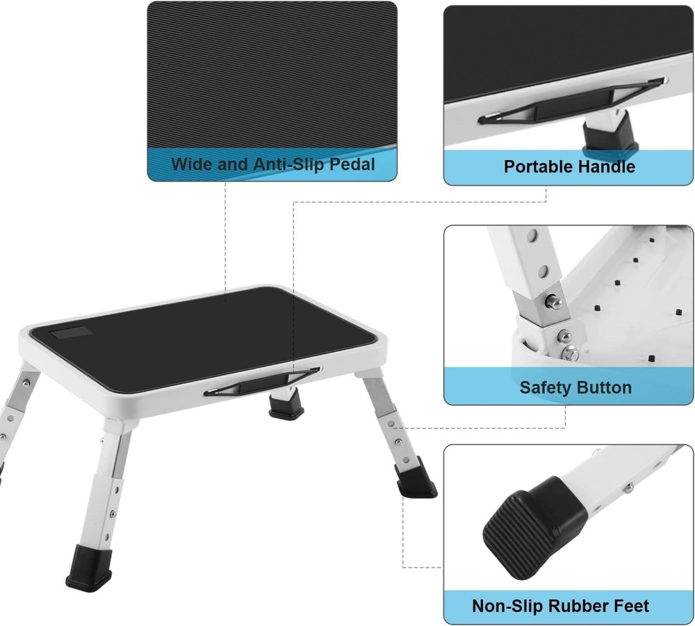 Height-Adjustable Folding Step Stool - Non-Slip, 330lbs Capacity, Compact Design