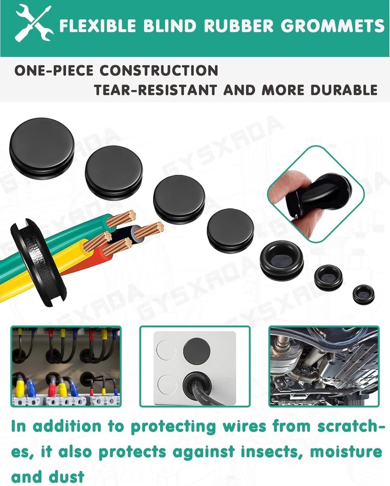 Rubber Grommet Kit 200 Pack - 7 Sizes Firewall Hole Plugs B