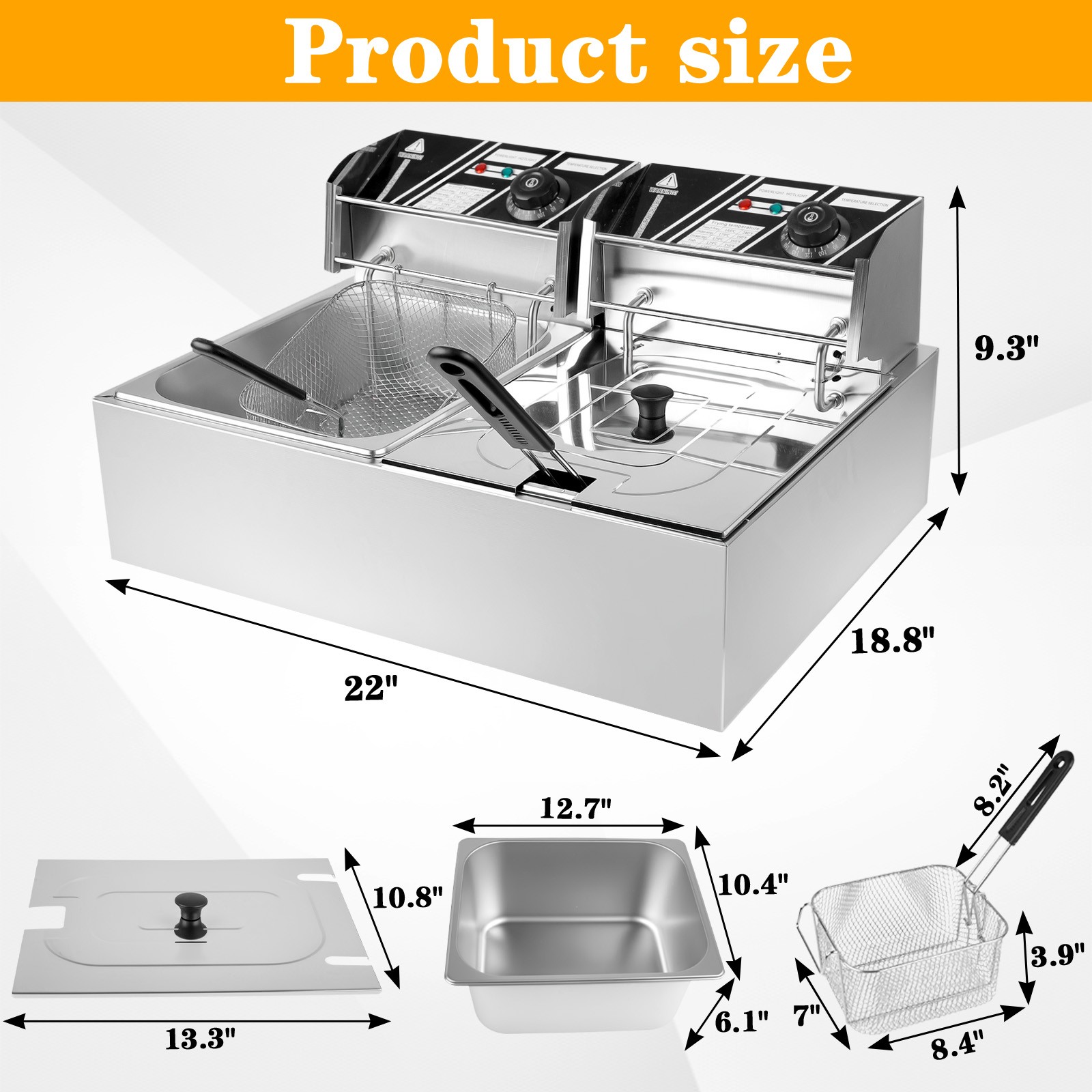 22.8QT Electric Deep Fryer Dual Tank Commercial Restaurant Countertop 5000W