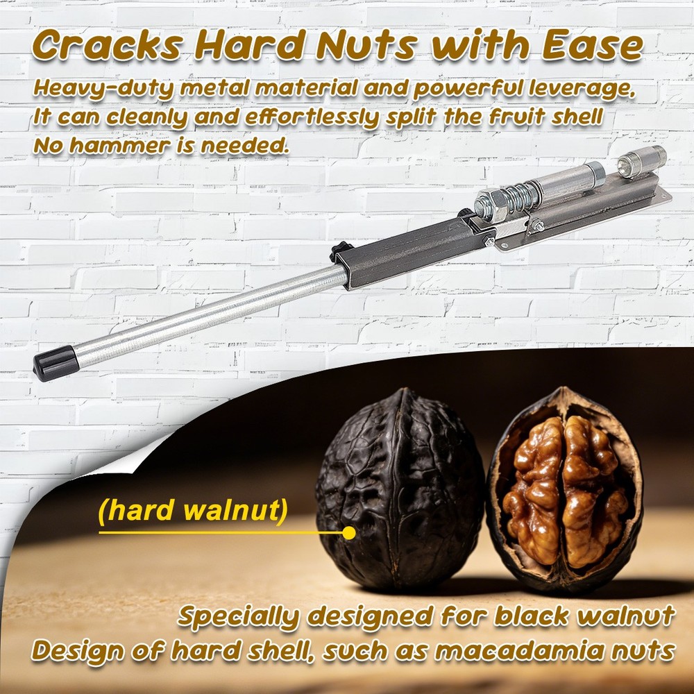 Heavy Duty Black Walnut Nut Cracker Wall Mount for Macadamia Hickory - Unpainted