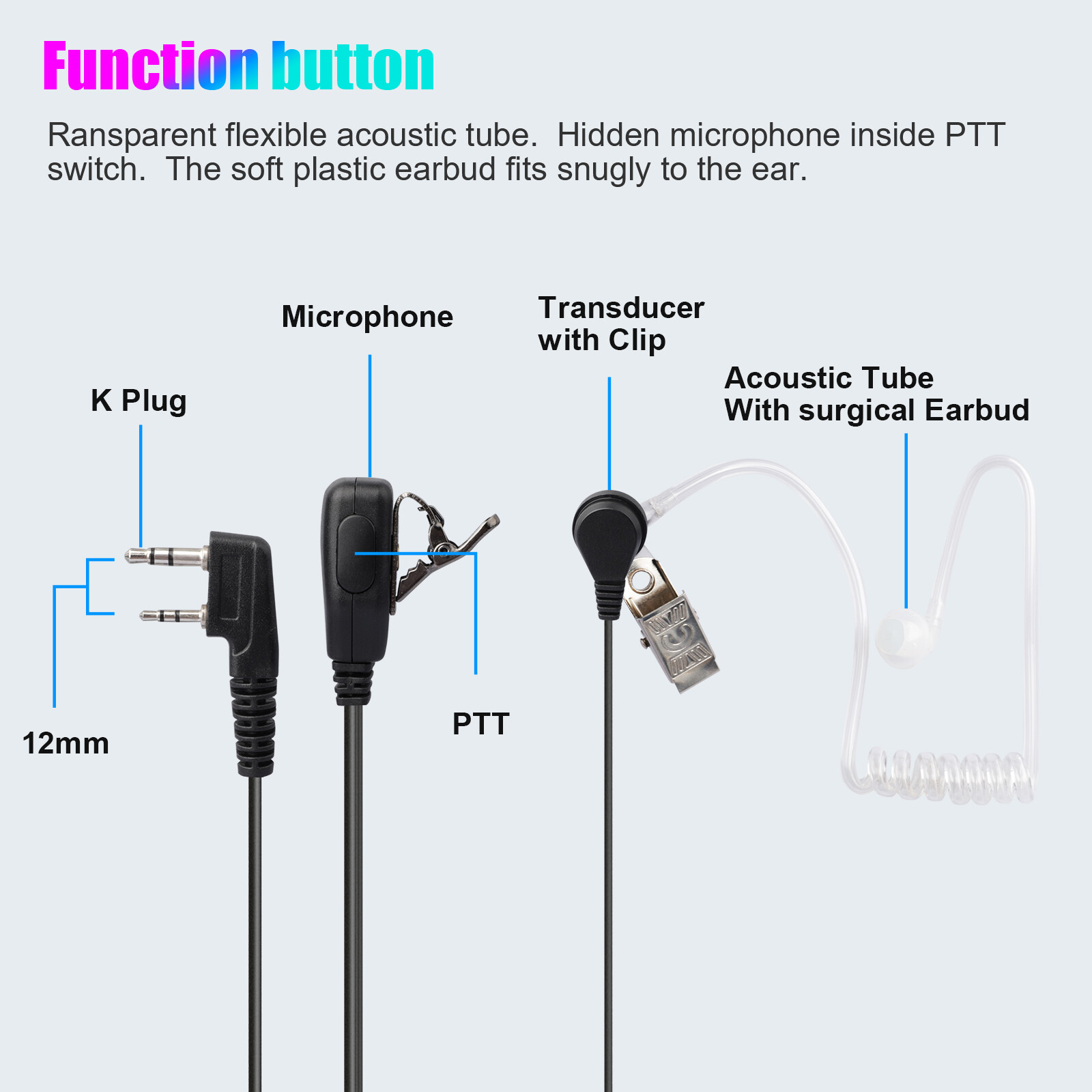 2Pin PPT Walkie Talkie Mic Earpiece Headset FBI-Style Security Radios Earphones
