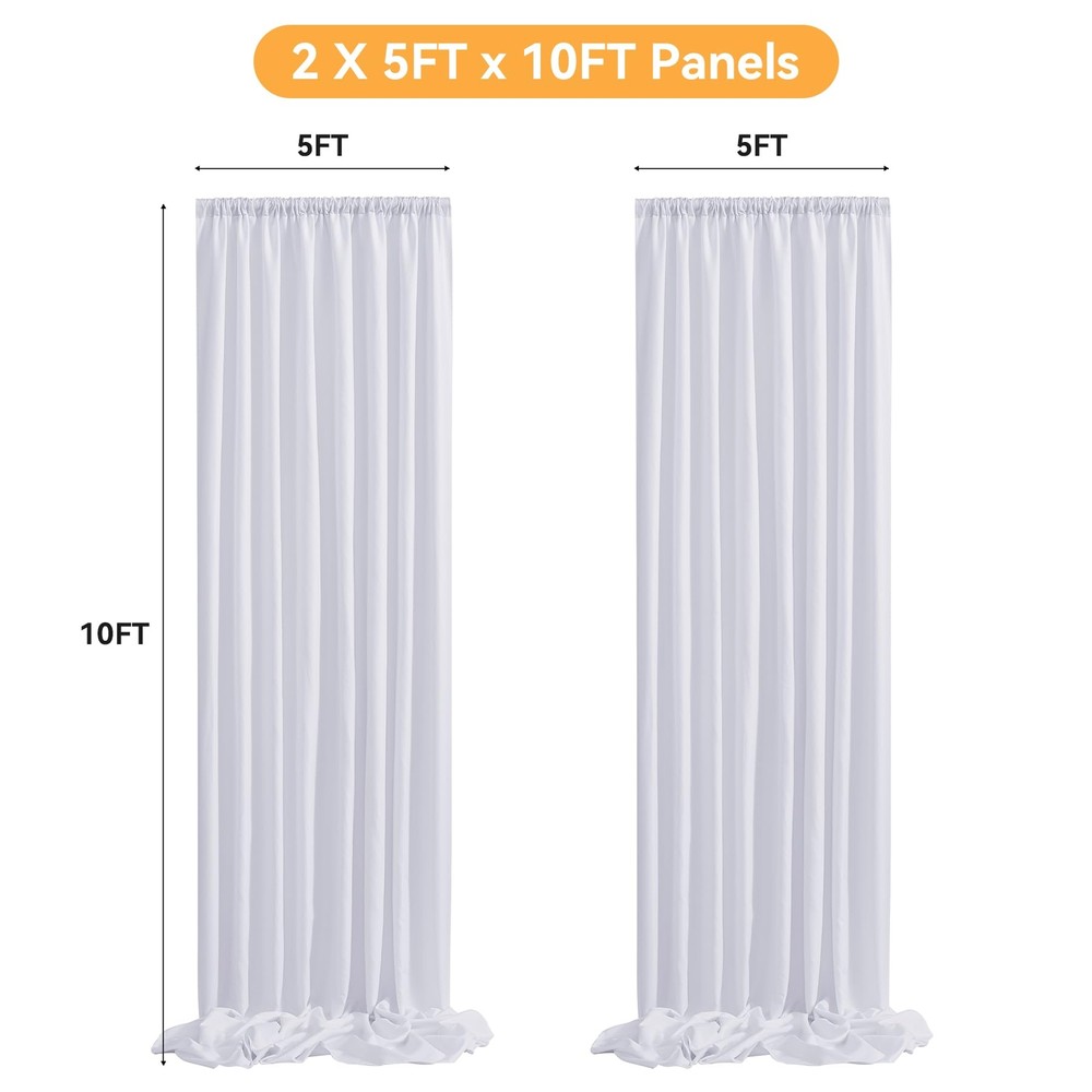 10x10FT White Backdrop Curtains for Party 2 Panels 5x10FT Thick Polyester Bac...