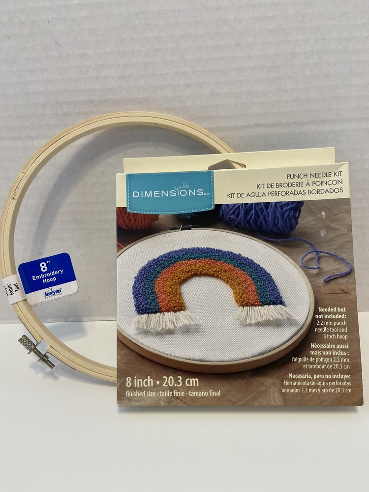 Dimensions Rainbow punch needle kit Includes 8” Hoop To FrameBoho Printed Fabric