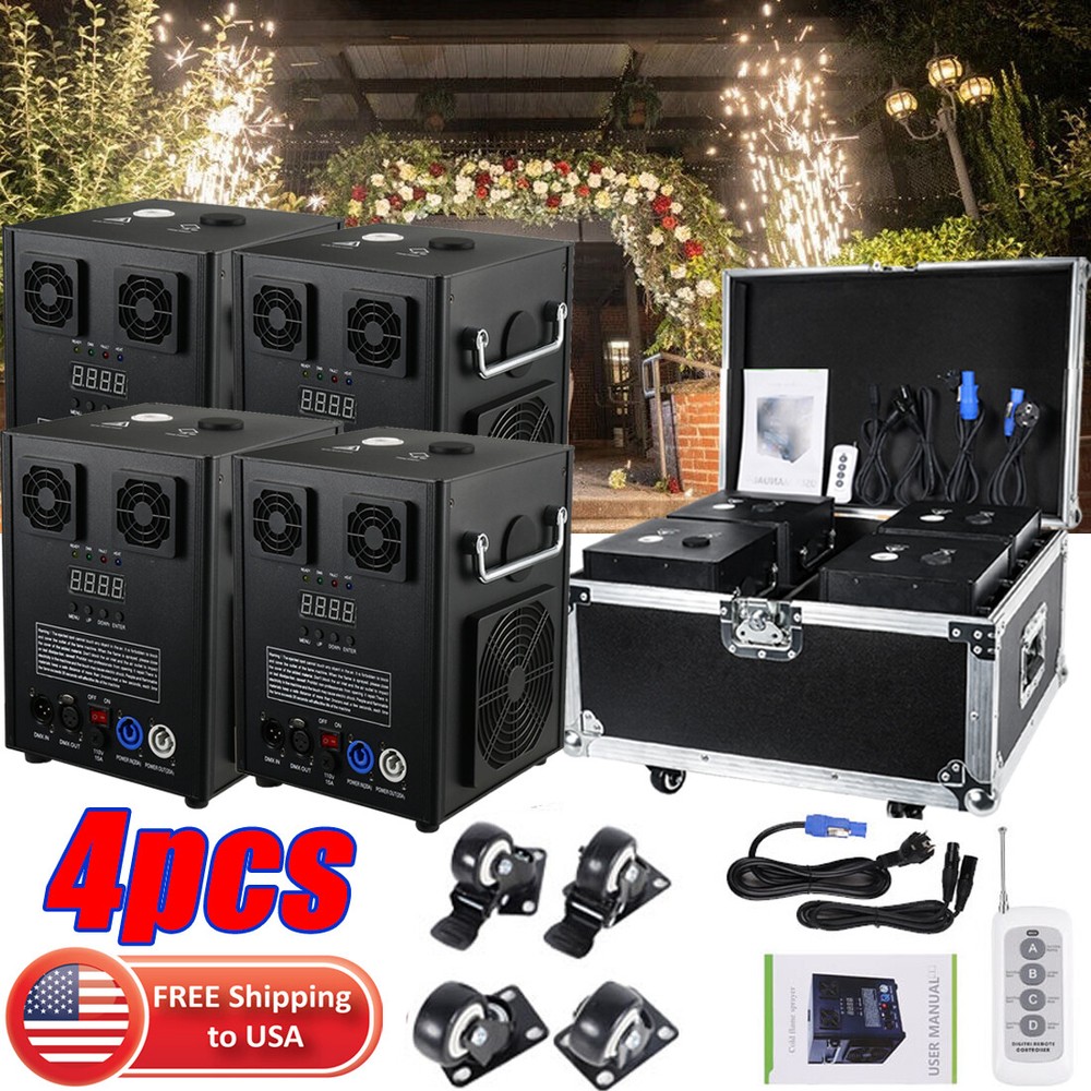 4X Cold Spark Machine 700W Stage Effect DMX Firework DJ Event Party Wedding&Case