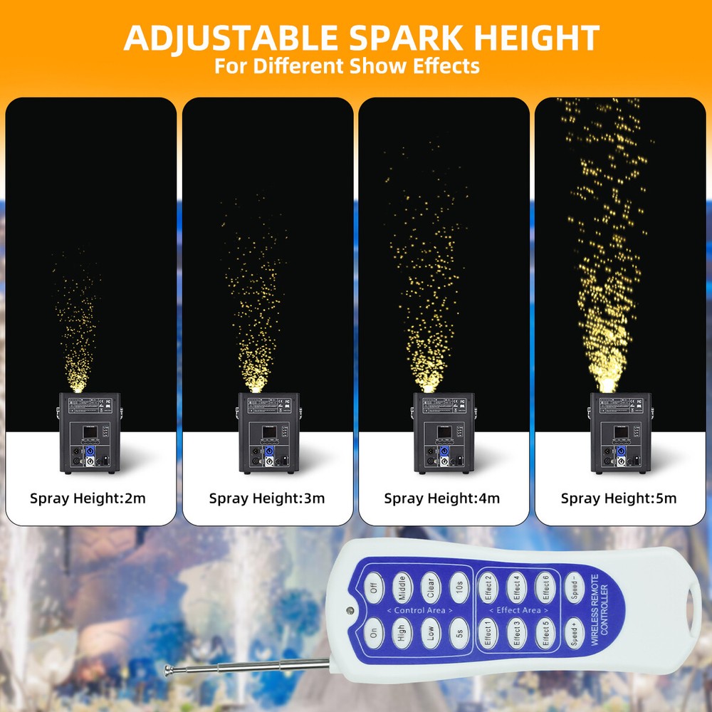 2PCS 750W Large Cold Spark Machine LCD Screen Stage Effect DMX Wedding with CASE