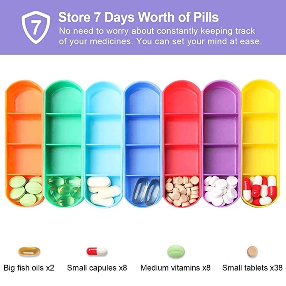 Weekly Stackable Pill Organizer 4 Times A Day Pill Case 7 Stackable Compartments