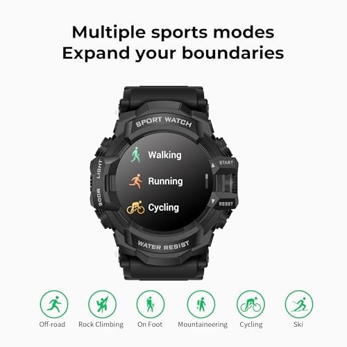 Military Smart Watch with Flashlight (Answer/Make Call) Compass, Black