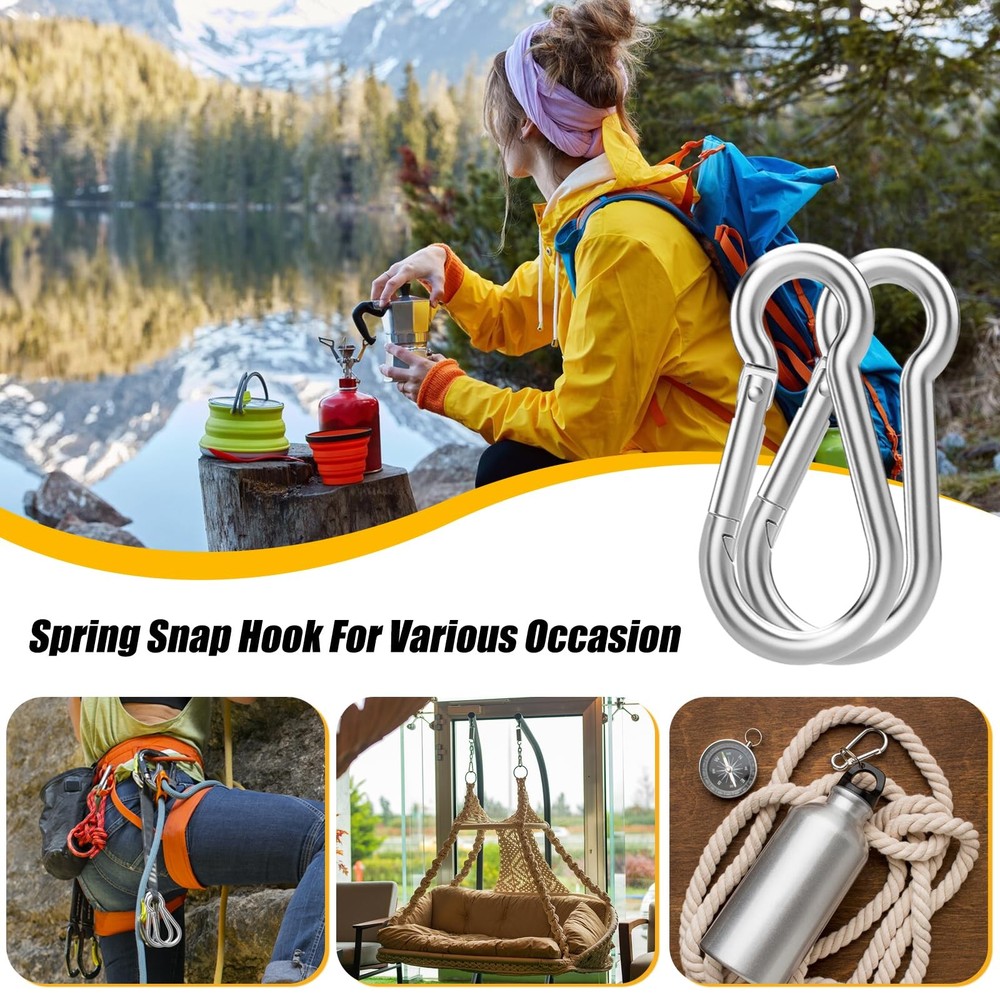 200PCS Spring Snap Hook Carabiner, 3/16" Galvanized Steel Snap Clip Hook