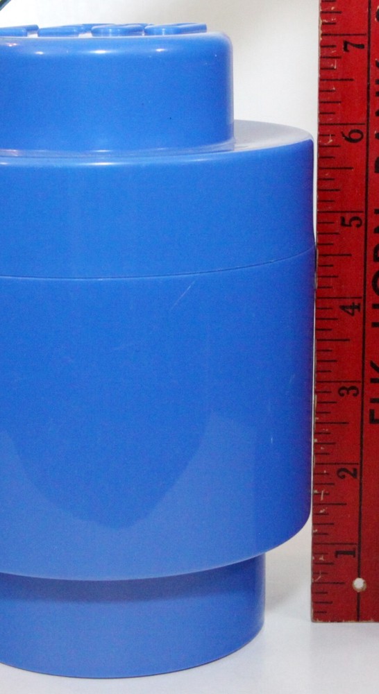 Lego Storage Box with Lid Blue Round 1 Stud 7.5" Tall x 5" Diam. 2012 Stackable