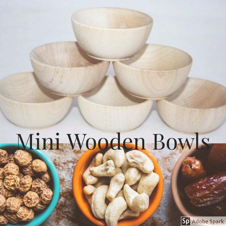 5- 2.5" Natural Wood Bowls Wooden- Kitchen Accessories Toy Kitchen Kids Wooden