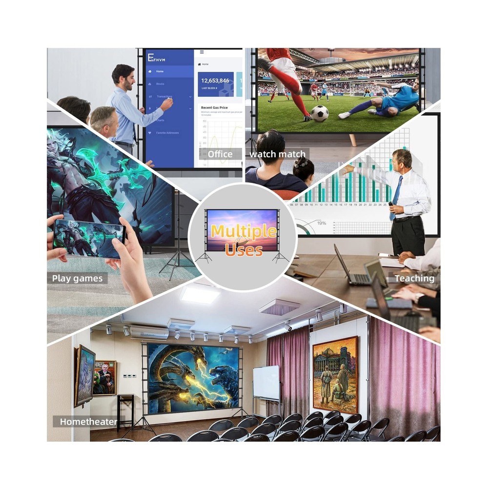 Projector Screen with Stand,120 inch Portable Foldable Projection ScreenHD 4K...