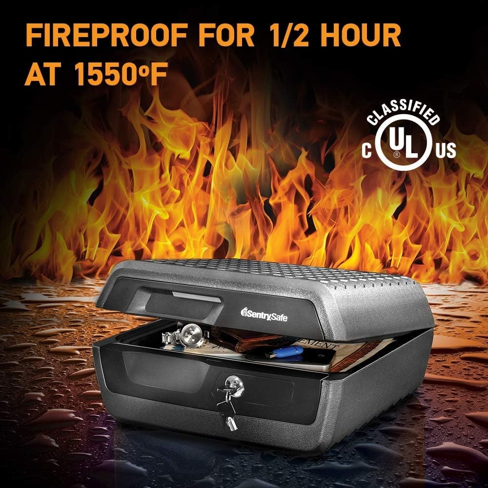 Fireproof and Waterproof Document Safe with Key Lock, Lock Box for Cash, Pass...