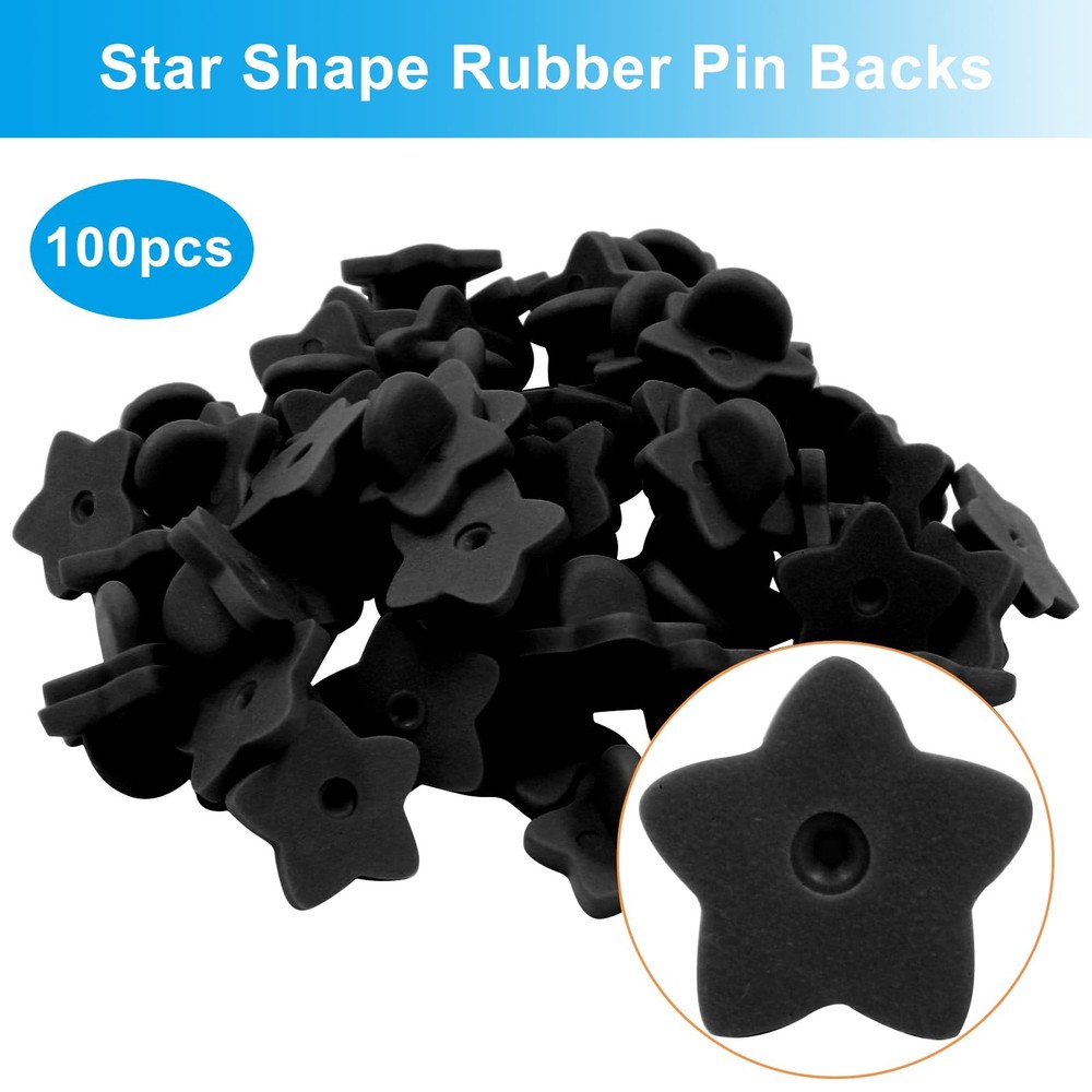 Rubber Pin Backs 100 Pack Star Shape Lapel Backing Locking keepers Black