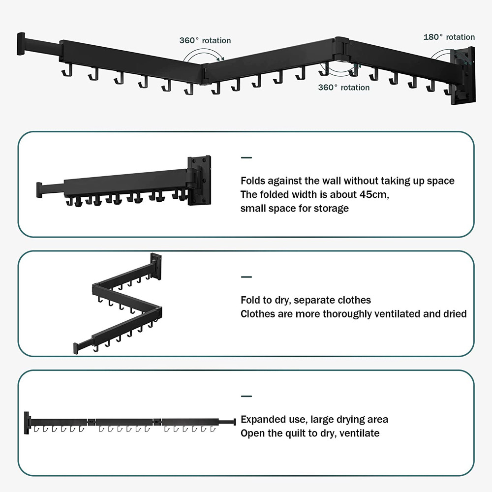 Clothes Drying Rack Wall Mounted,Extending Laundry Rack Wall Mount,Collapsible D