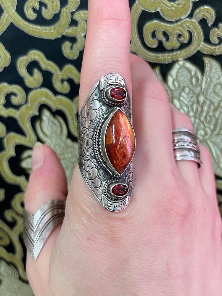 Sunstone and Garnet Ring