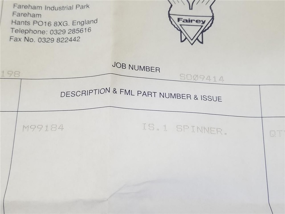 Fairey Microfiltrex M99184 Spinner Part