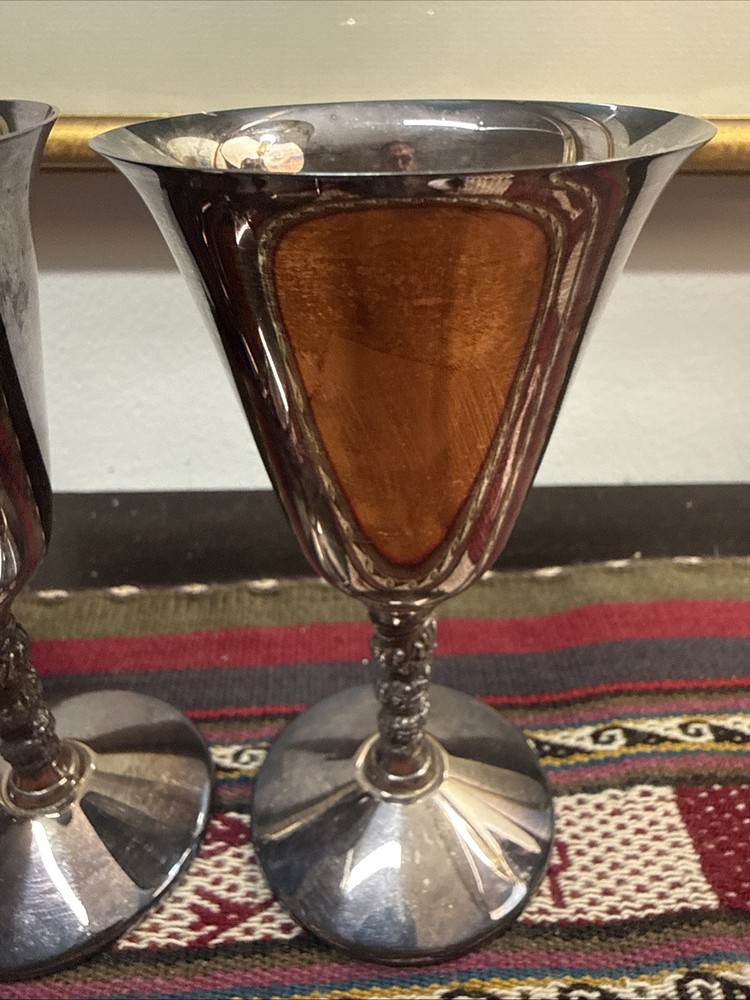 Vtg Set of 3 Kings Plate EP Brass Silver Wine Goblets 5” Tall 24182