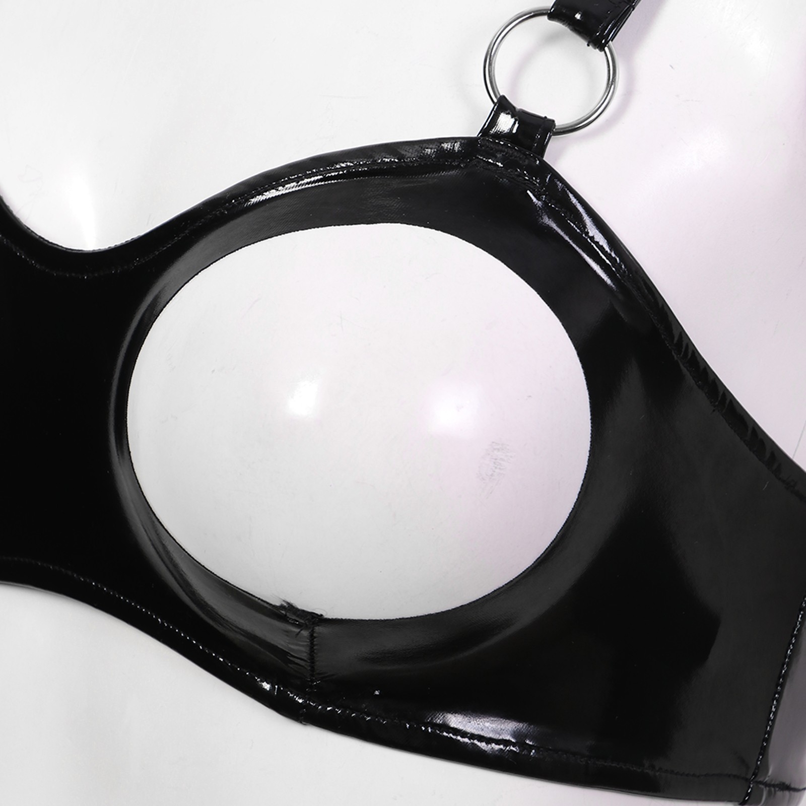 US Womens Sexy Open Nipple Patent Leather Bra Top with O Ring Bralette Lingerie