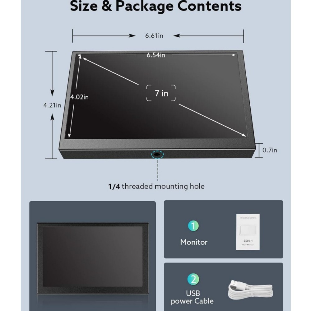 EYOYO 5" 7" 8" Mini Monitor LCD Screen Display USB/HDMI /VGA/AV Input Interface