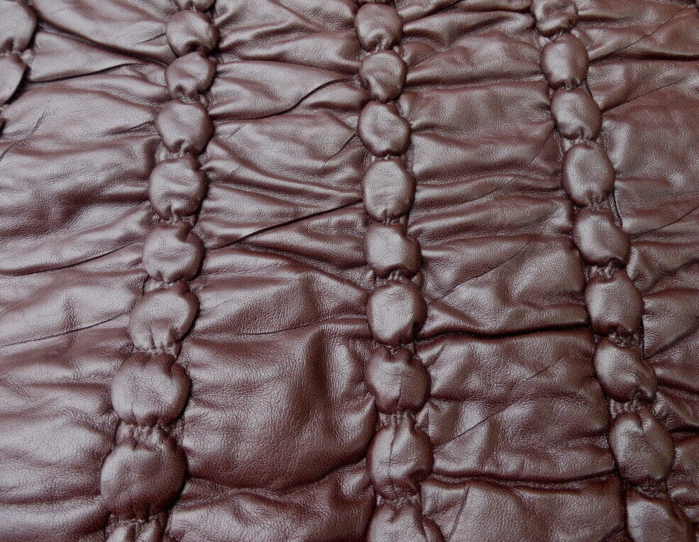 Lambskin leather hide Chocolate Brown 3-D Quilted Rope Pattern w/Polyfill back