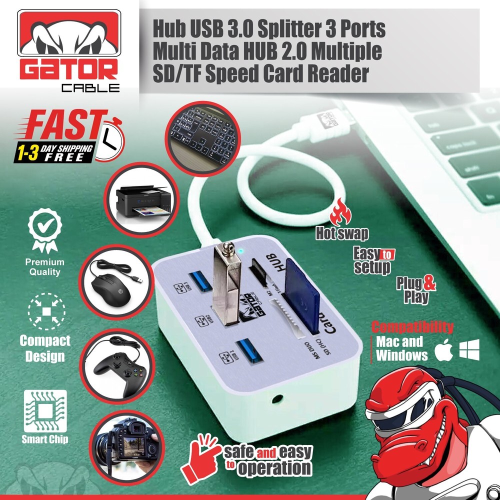 USB 3.1 HUB 3X USB-A 3.0 Port Multi Memory Card Reader MS Micro SD M2 TF Adapter