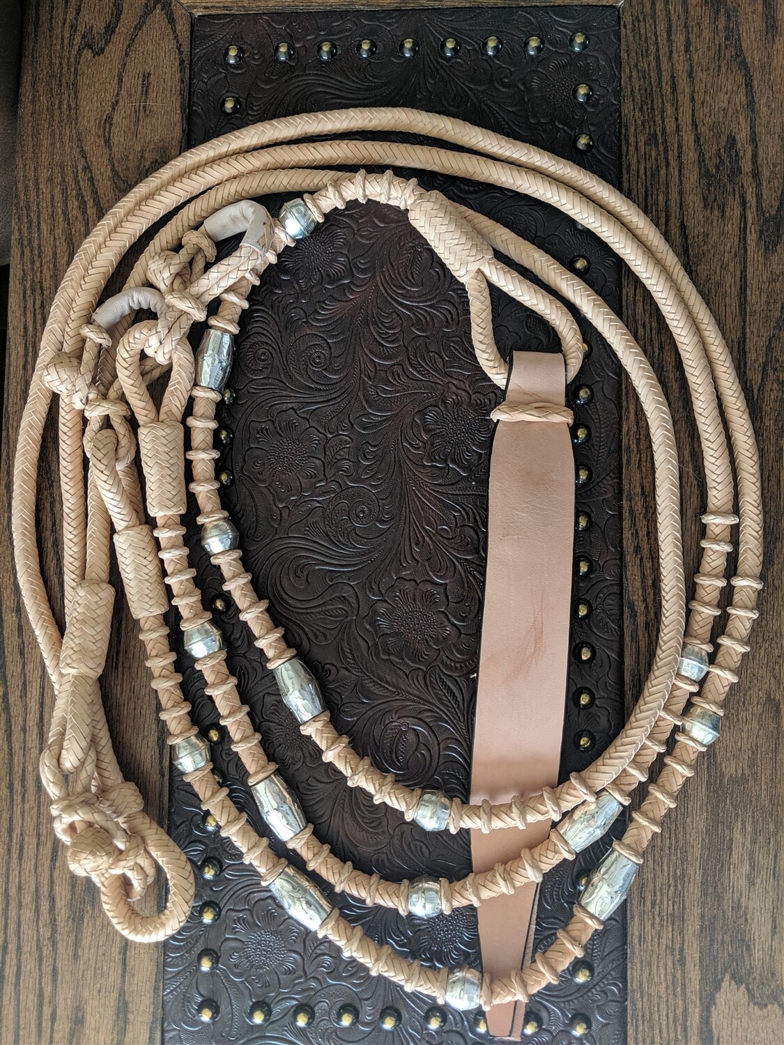 Romel Reins - Light Oil Leather - Hand Braided - Silver Ferrule