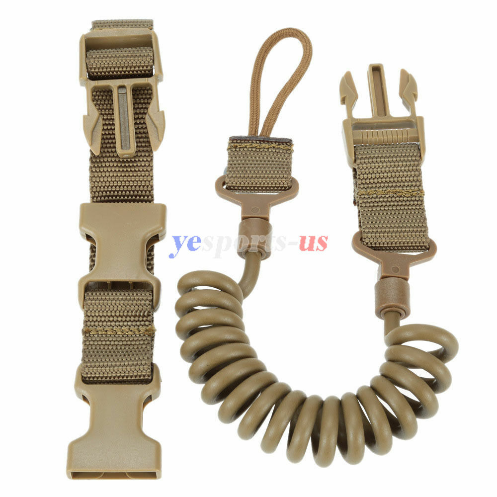 Tactical Pistol Lanyard Coiled Elastic Hand Gun Secure Sling Quick Release