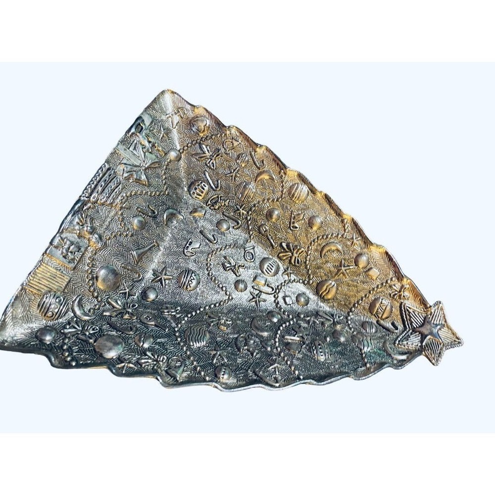 International Silver Christmas Tree Candy Dish Decor Embossed