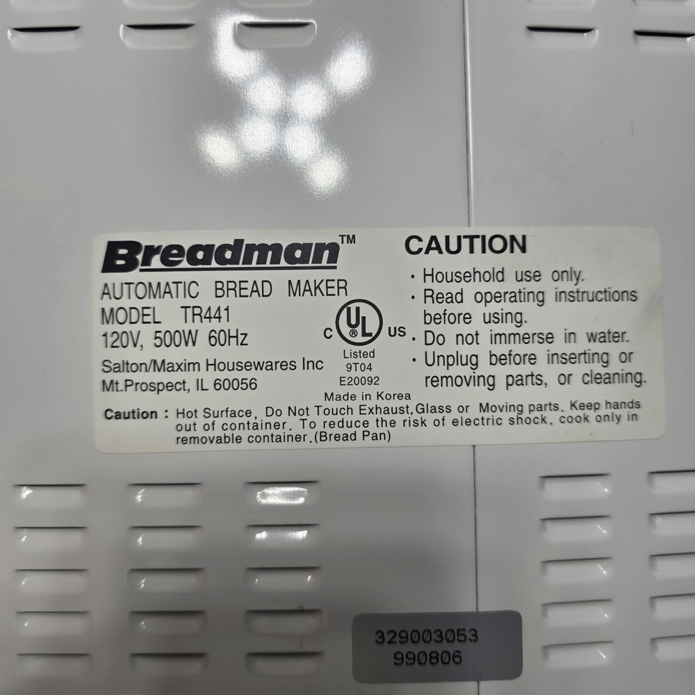 Breadman TR441 Automatic Bread Maker Replacement Lid with Window Genuine Part