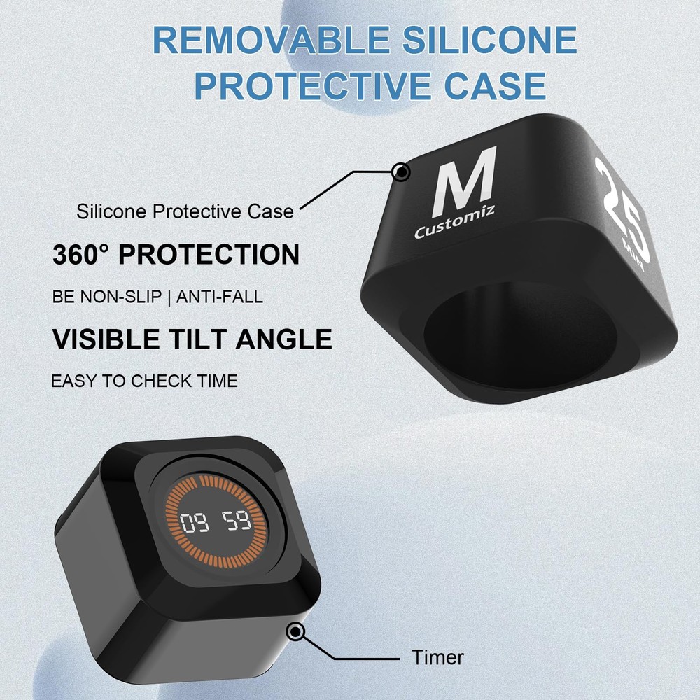 MOSTRUST Rotating Cube Pomodoro Timer 5, 25, 10, 50 Min Preset + Custom Count...