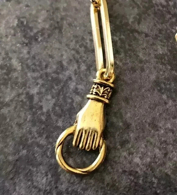 Hold On Hand Paper Clip Bracelet 100% Pure 925 Silver 14K Yellow Gold Plated