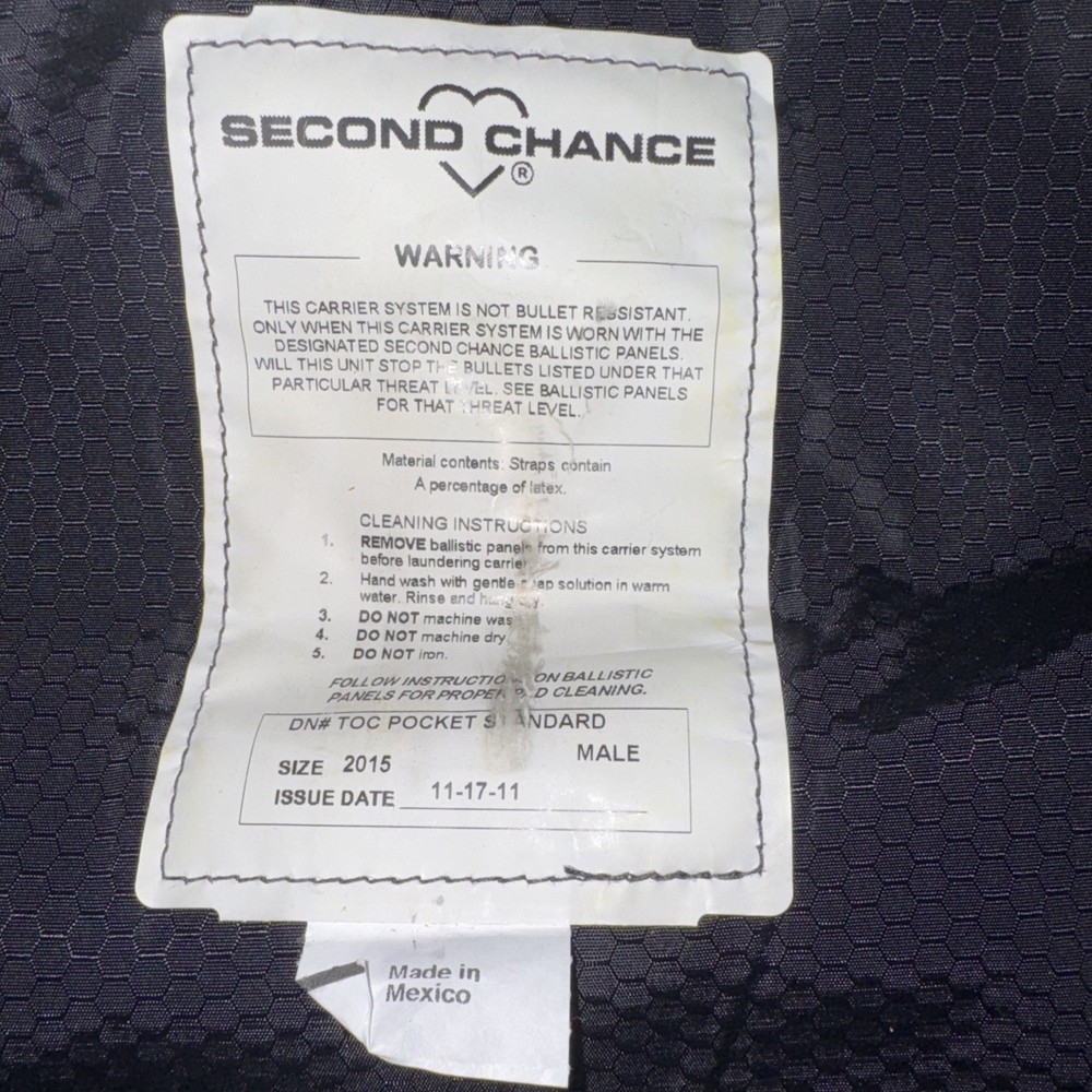 Second Chance Assault Vest With No Panel Insert Adjustable Large Size
