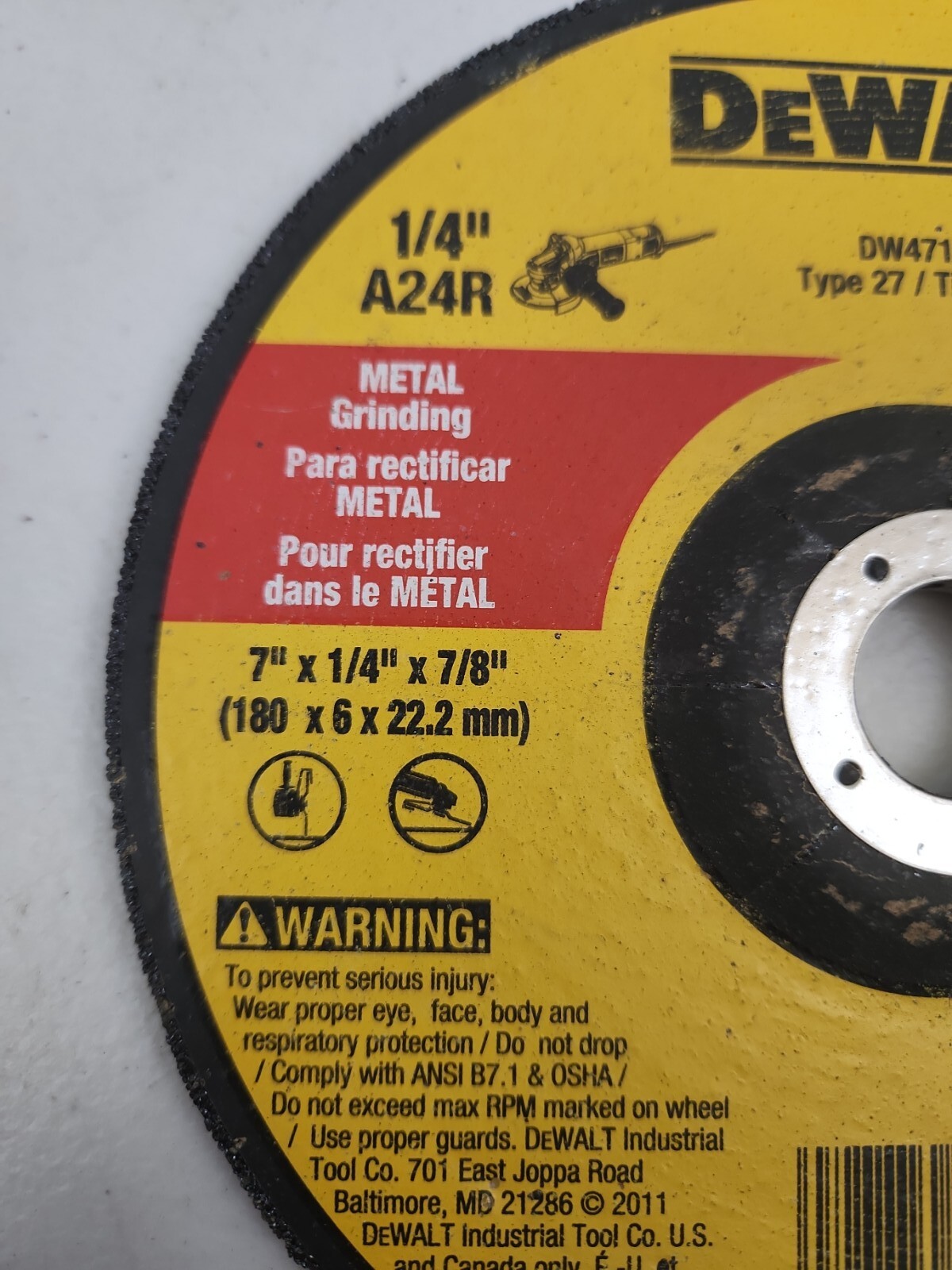 DeWALT DW 4719 7" X 1/4" X 7/8" Grinding Wheel No Box 10 Pack