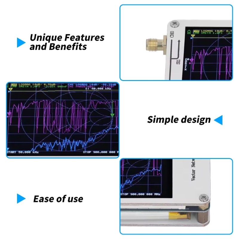 Portable Handheld Vector Networking Analyzer 50KHz-900MHz Digital Display Screen