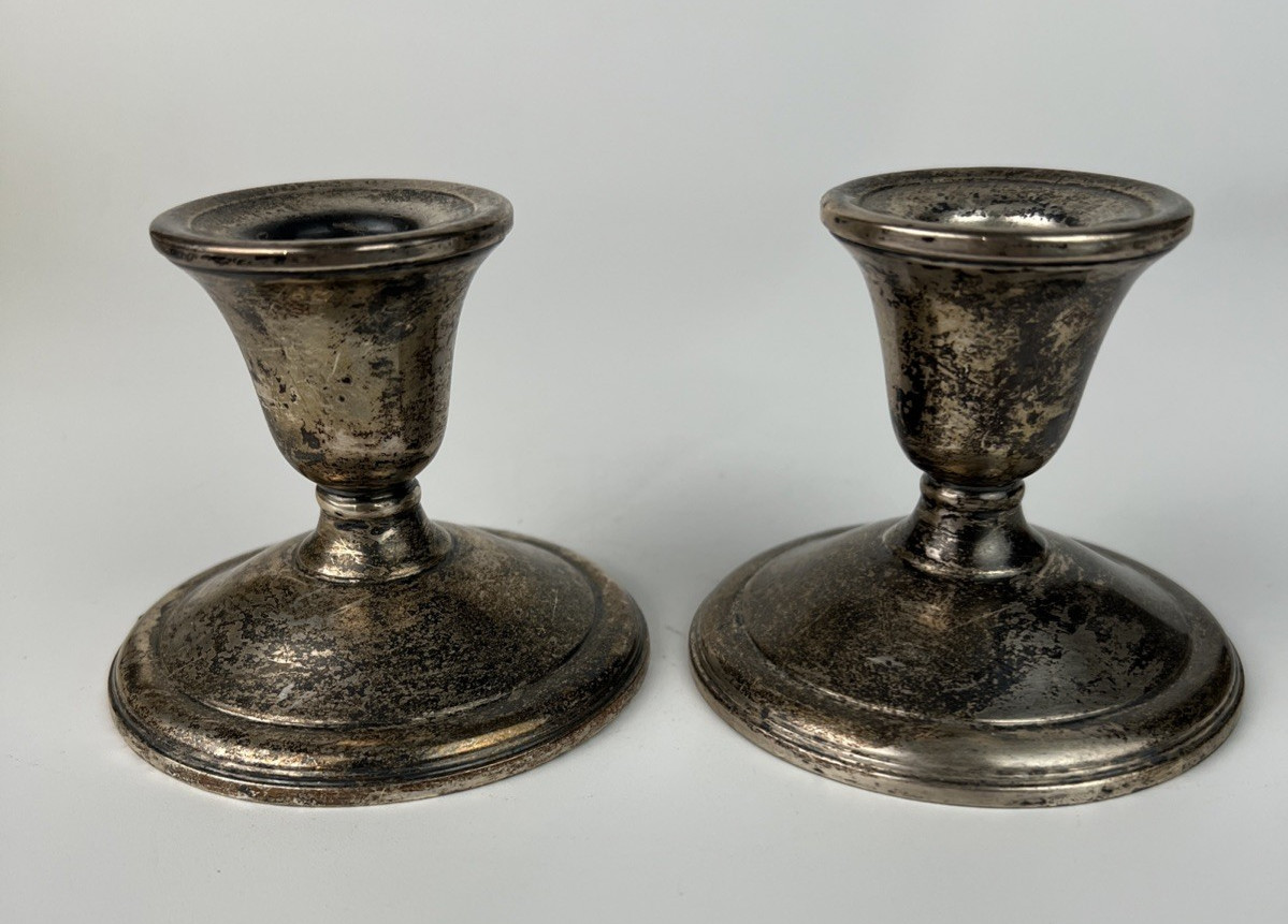 Vintage Pair La Pierre Sterling Silver Candle Holders Weighted & Reinforced ~ #8
