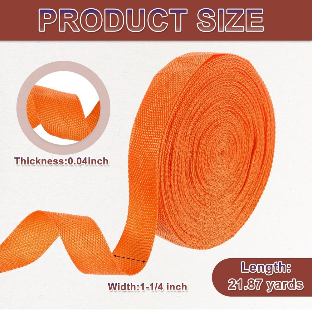Nylon Webbing Strap, 22 Yards x 1-1/4" Polypropylene Flat Webbing Strap (Orange)