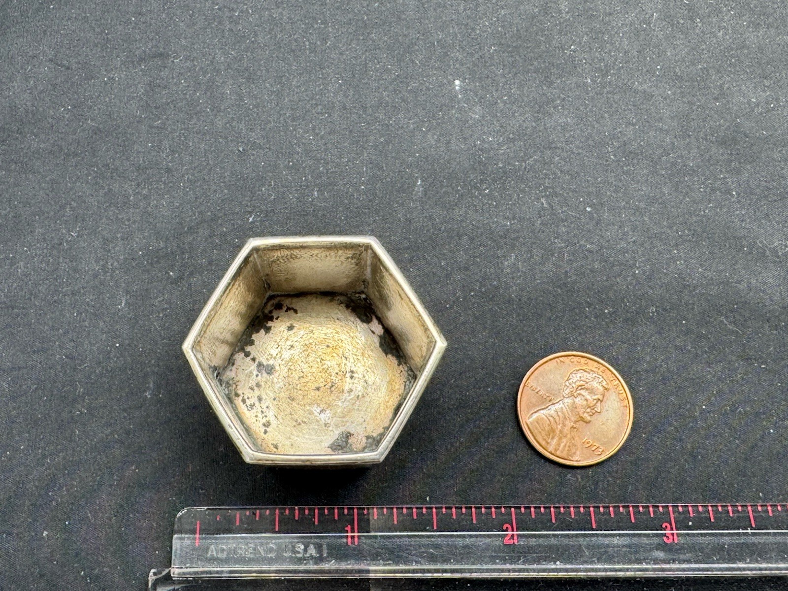 Antique Chinese Export Sterling Silver Salt Cellar w/ Glass Insert