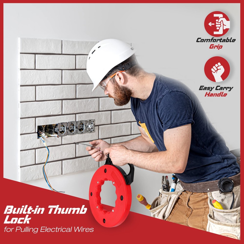 Fish Tape Wire Puller 50ft - Easy to use Cable Puller Tool with Double Loop T...